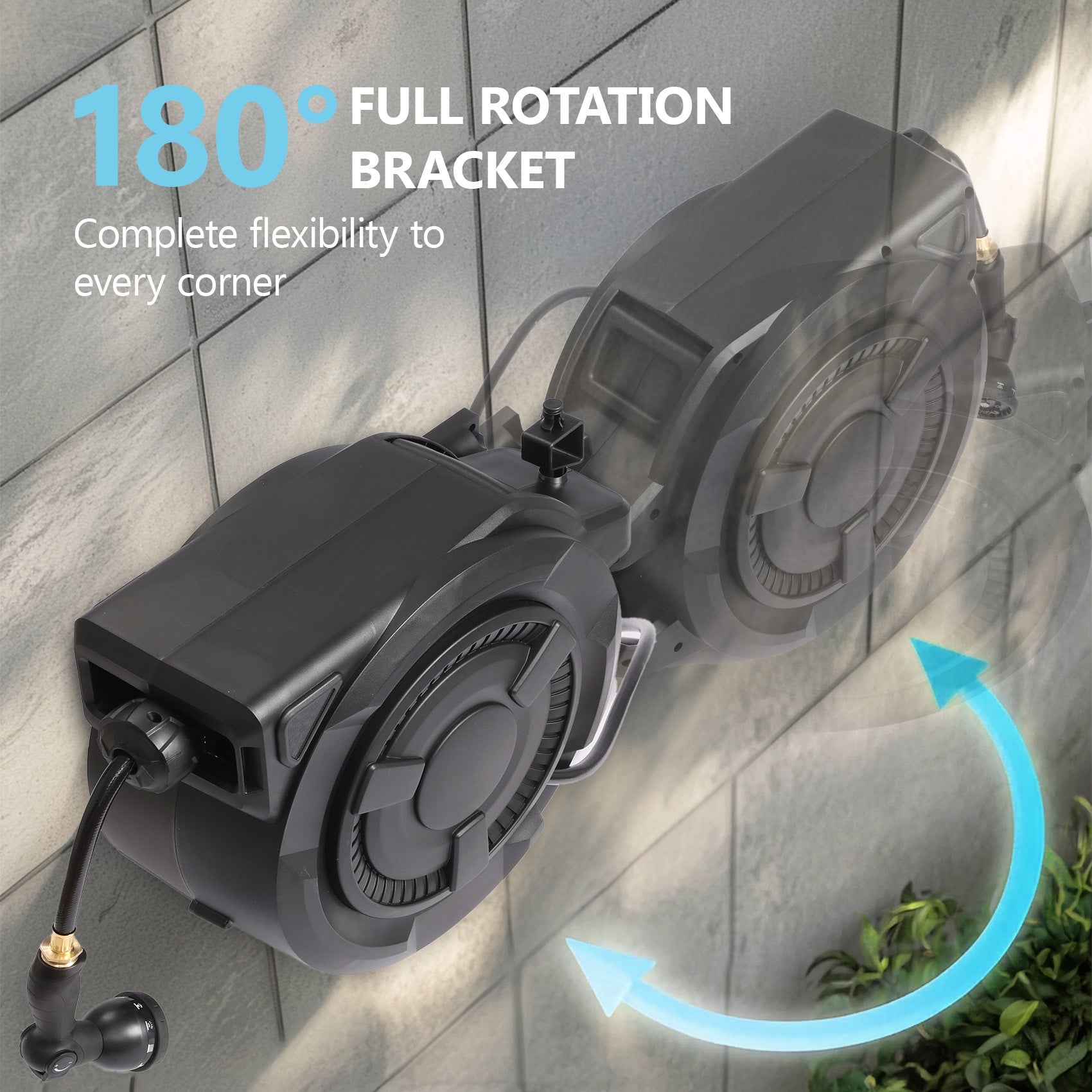 Garden Hose Reel 1/2in & 5/8in, 50ft-130ft Heavy Duty Automatic Hose Reel, Garden Water Hose Reel, with Slow Return System, Heavy Duty Wall Mounted Hose Reel with 10- Function Sprayer Nozzle, Hose Reels for Outside Heavy Duty, Water Hose