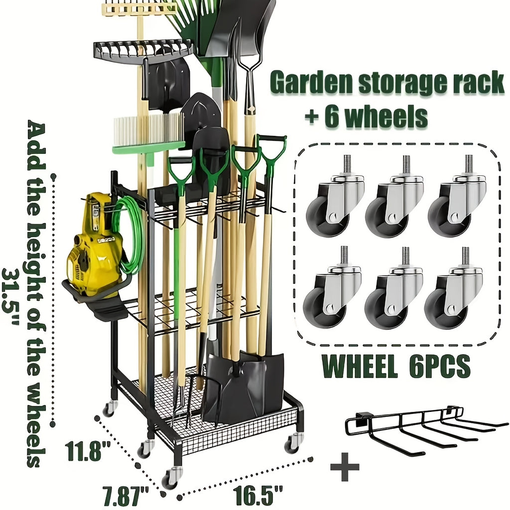 Garden Tool Organizer with Wheels, Yard Tool Tower Rack for Garage Organization And Storage, Holds Long-Handled Tools/Rakes/Brooms, Heavy Duty Steel Garden Tool Stand for Shed, Outdoor- Gifts for Men, Boyfriends, Husbands, And Partners