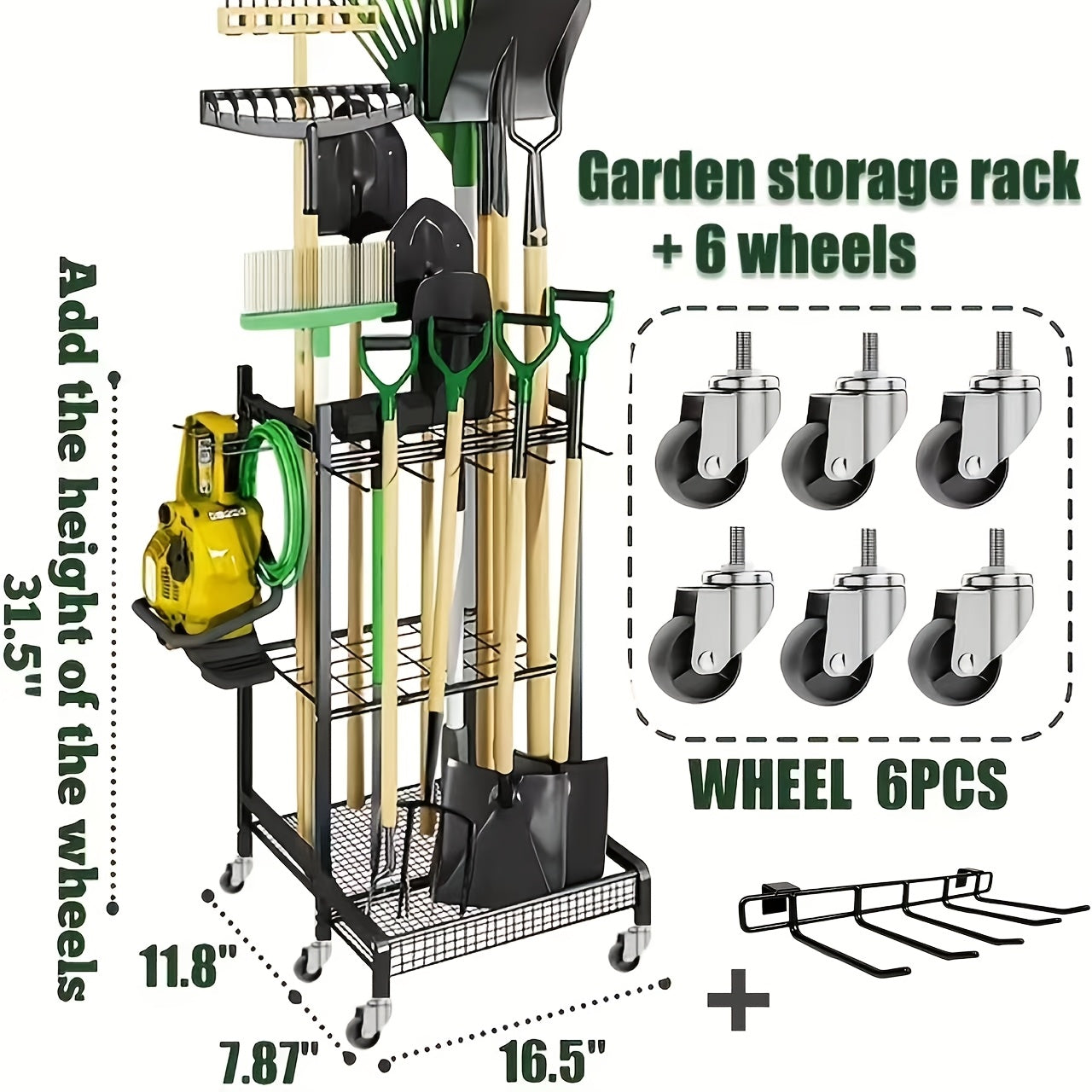 Garden Tool Organizer with Wheels, Yard Tool Tower Rack for Garage Organization And Storage, Holds Long-Handled Tools/Rakes/Brooms, Heavy Duty Steel Garden Tool Stand for Shed, Outdoor- Gifts for Men, Boyfriends, Husbands, And Partners