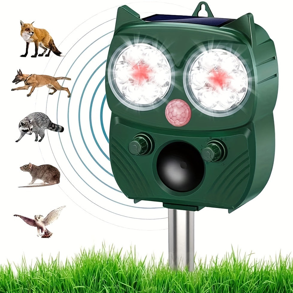 Solar Soundwave technology Animal Repeller, Sonic Animal Repeller, Motion Detection, Flashlights, Dog Cat Repellent, Squirrel, Raccoon, Skunk, Rodent, Fox, Deer, Bird Deterrents for Outside