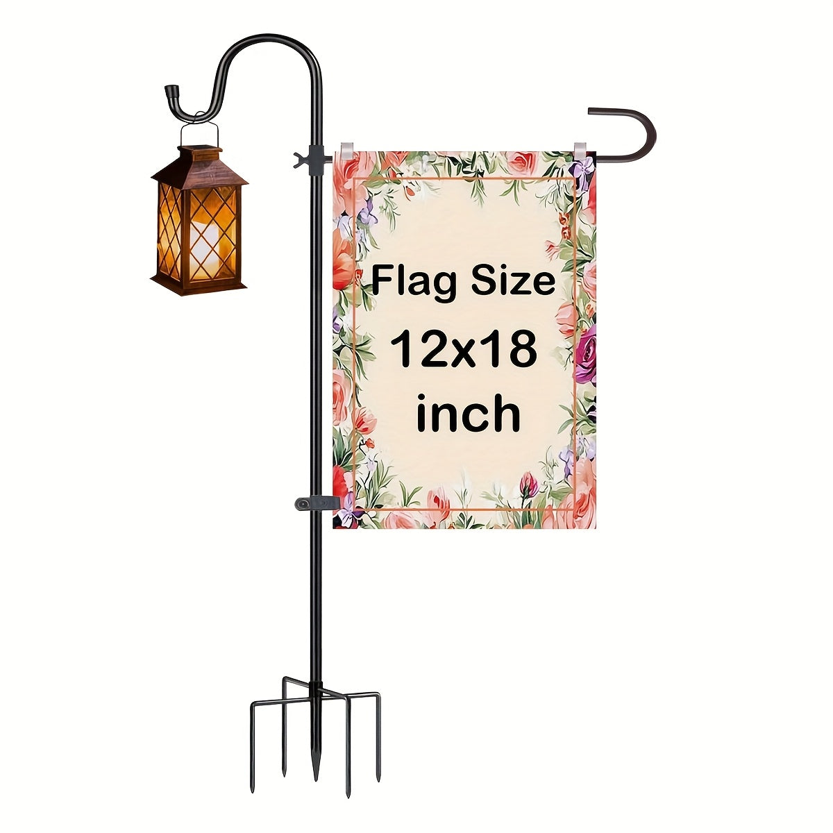 Garden Flag Holder Stand And Shepherds Hooks, 48 Inch Height with 1/2 Thick Metal Pole-Outdoor Lawn Yard Stake for Small, Garden Flag Stand for Outside, Garden Flag Pole Clips, Garden Flag Pole, Garden Decoration, Outdoor Decor, Sturdy Design