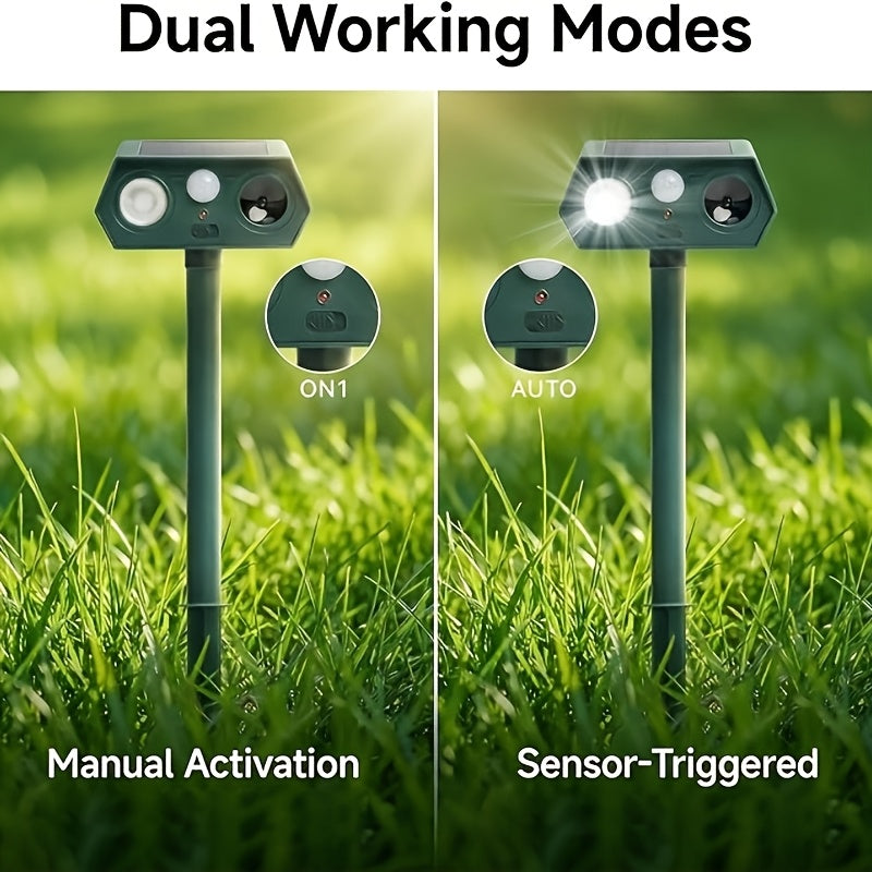 2pcs Solar-Powered Rodent Repellent Devices, Suitable for Outdoor Rodent Repellents, IP44, Equipped with PIR Motion Sensor And LED Flashlight. Squirrel Repellent Device, Suitable for Raccoons, Rabbits, Deer, And Skunks