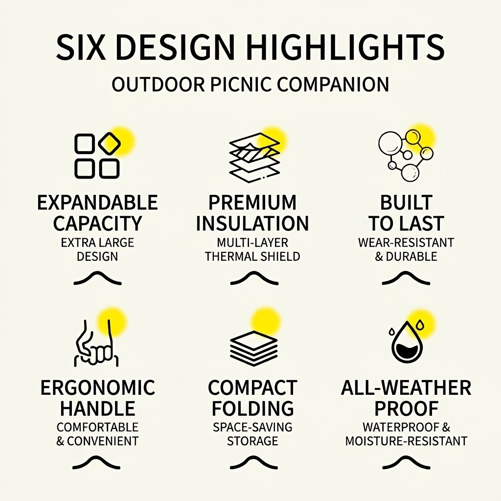Picnic Bag & Mat Set, Deluxe Insulated Leakproof Large Capacity Cooler Bag, Waterproof Foldable Picnic Blanket, All-in-One Outdoor Supplies for Camping Hiking Beach Travel BBQ Family Party Non-Food Direct Contact