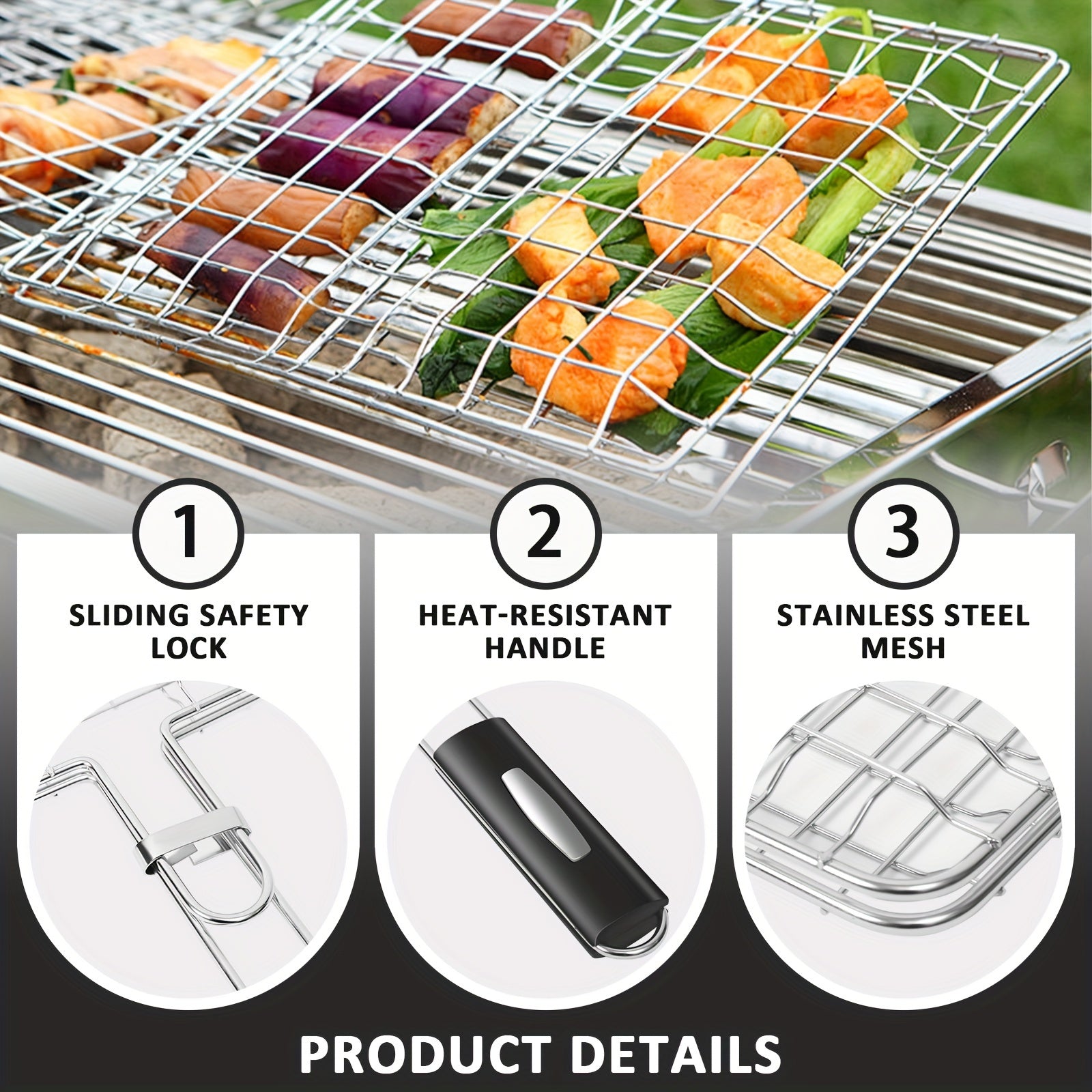 Stainless Steel Folding BBQ Basket Extra Large Capacity Heat-resistant Handle Fish Grill for Roasting Vegetables And Steaks Outdoor Grill Gift for Dad Christmas Gift