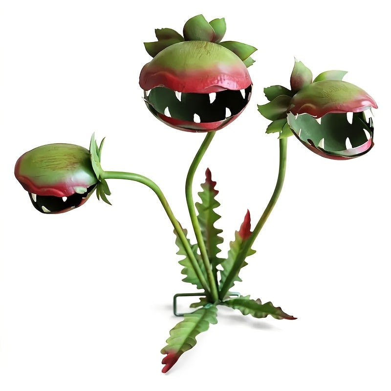 [3D] [3D] Fun Meat Garden Plaque, Garden Decor for Outside, Halloween Decorations, 3D Terrifying Painted Metal Three-headed Outdoor Flower Meat Sculpture Plaque, Garden Vegetable Climbing Structure, Flowerpots, Garden And Lawn Decoration Plaque