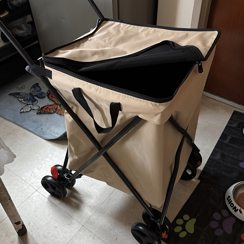 4 Wheel Folding Garden Wagon Cart | Heavy Duty 26.42gal Utility Wagon with Removable Canvas Bag | for Gardening, Yard Work, Farming, Grocery Shopping | Load Capacity 176.37LB