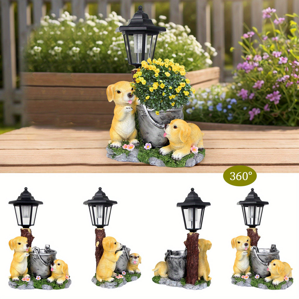 Outdoor Sculpture Figurine, Two Puppy Decoration, Solar Garden Statue, Suitable for Yard Home Decoration, Lucky Puppy, Suitable for Women, Mother's Day Gift, Valentine's Day Gifts