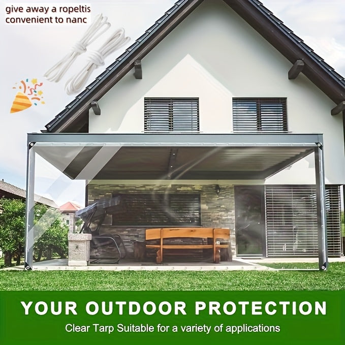 Heavy Duty Transparent Vinyl Waterproof Tent Cloth Set - Complimentary Reinforced Ropes And Metal Rings! Professional Grade Windproof And Waterproof Material, Suitable For Yard Shading, Chicken Coop Protection, Porch Awnings