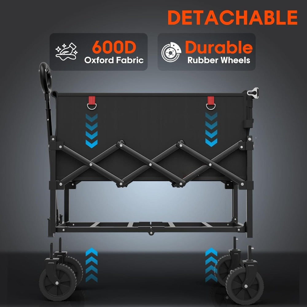 360LBS Heavy-Duty Wagons Carts Foldable Collapsible Wagon Cart with Wheels and Tailgate, Folding Utility Wagon Carts for Groceries, Outdoor Camping, Shopping, Beach, Garden