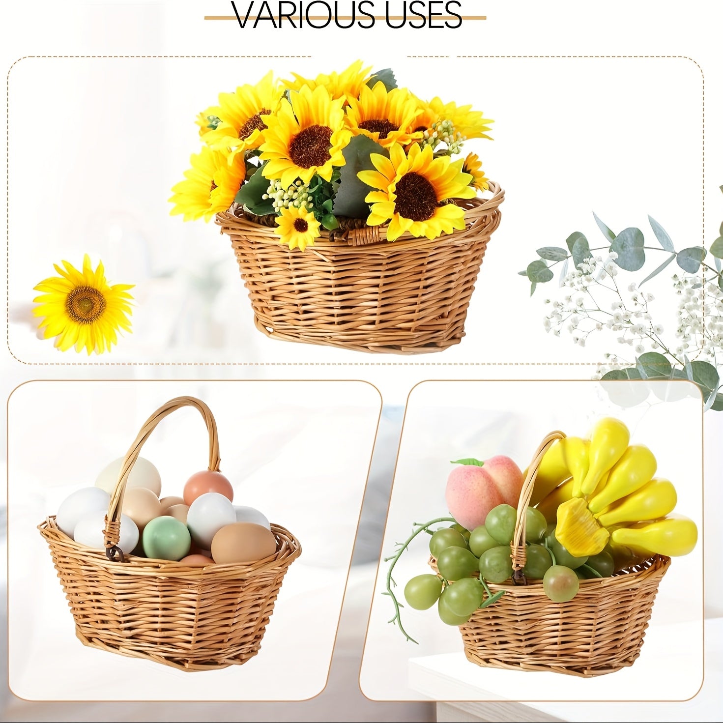 6pcs Small Picnic Basket with Handle Flower Girl Baskets Oval Willow Woven Braided Gift Basket for Weddings Baby Shower Summer Home Garden Decor(9" X 7" X 4",Khaki)