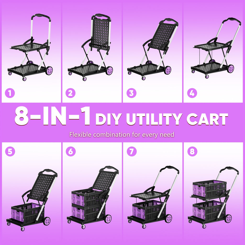 Portable Collapsible Shopping Cart with Wheels, 210LBS Heavy Duty Grocery Cart with Two Storage Crate, Agricultural Cart, High-Capacity Utility Cart, 360° Swivel Wheels, for Shopping, Picnic, Office Farm, Garden, Yard And Agricultural Use