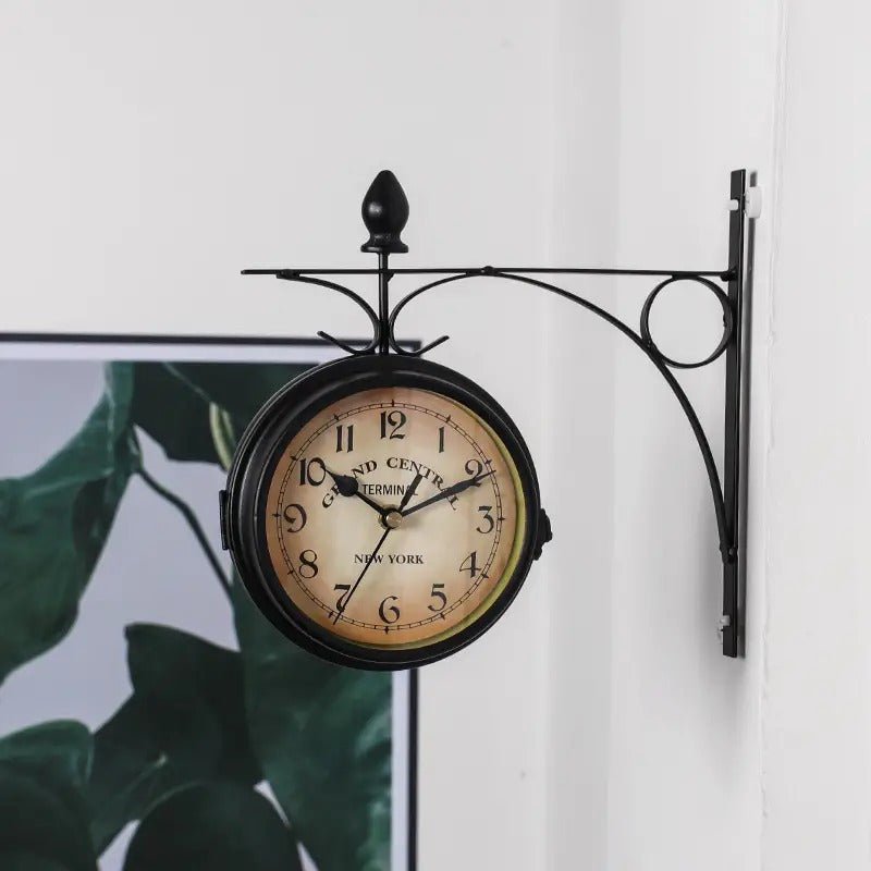 1pc Iron Wall Clock Double Sided Clock, Retro Double Sided Wall Clock Cafe Bar Decorative Clock, for Home Room Living Room Office Decor, for Mother's Day Easter Party Spring Decor