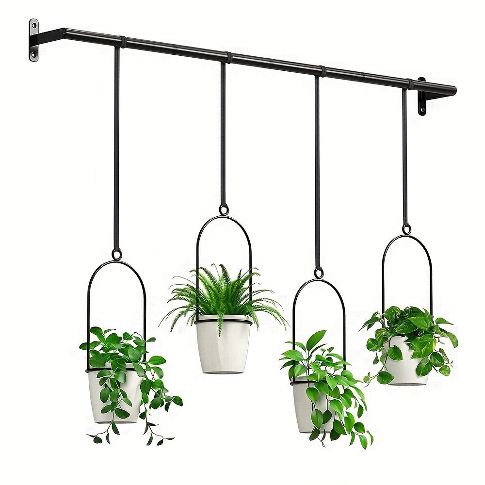 1 Set of Metal Adjustable Hanging Flower Pots, Attached 4 Plastic Flower Pots, Indoor Windows and Ceiling Herb Garden Tracks, Wall Plant Hanger with Nylon Rope, 11.8 Inches-18.1 Inch Wide Expandable Kitchen Drawer Rack, Kitchen Slide-out Storage Rack