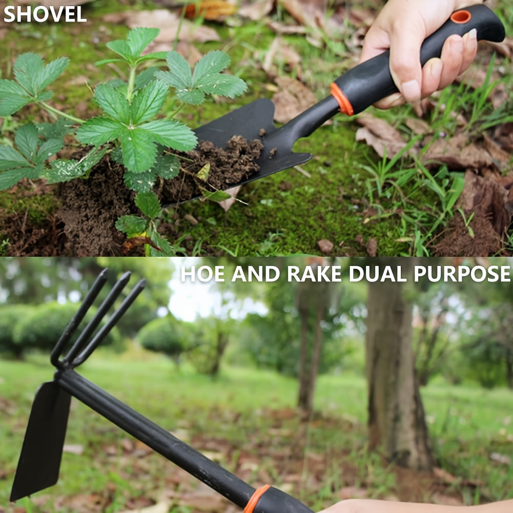 5pcs Gardening Tool Set with Anti-Slip Rubber Handle | Heavy-duty, Sturdy and Durable, Classic and Practical, Includes 2 Shovels, Rakes, Plowing and Transplanting Tools, Rust Proof Iron Tools, Rubber Grip