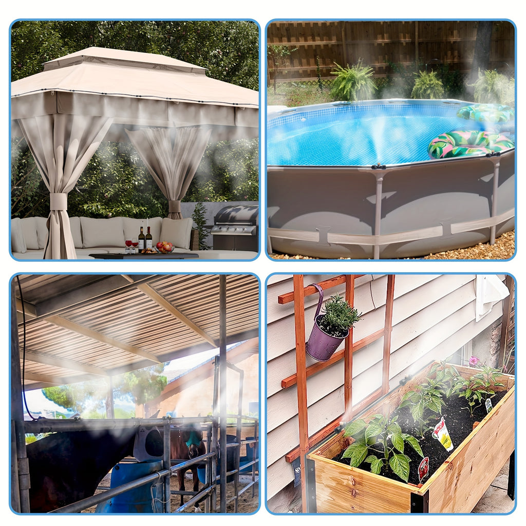 20/50ft Misting Cooling System, Misters for Outside Patio with 6/15 Brass Mist Nozzles, 3/4 Inch Brass Adapter, Outdoor Mister for Patio Garden Greenhouse Trampoline Waterpark
