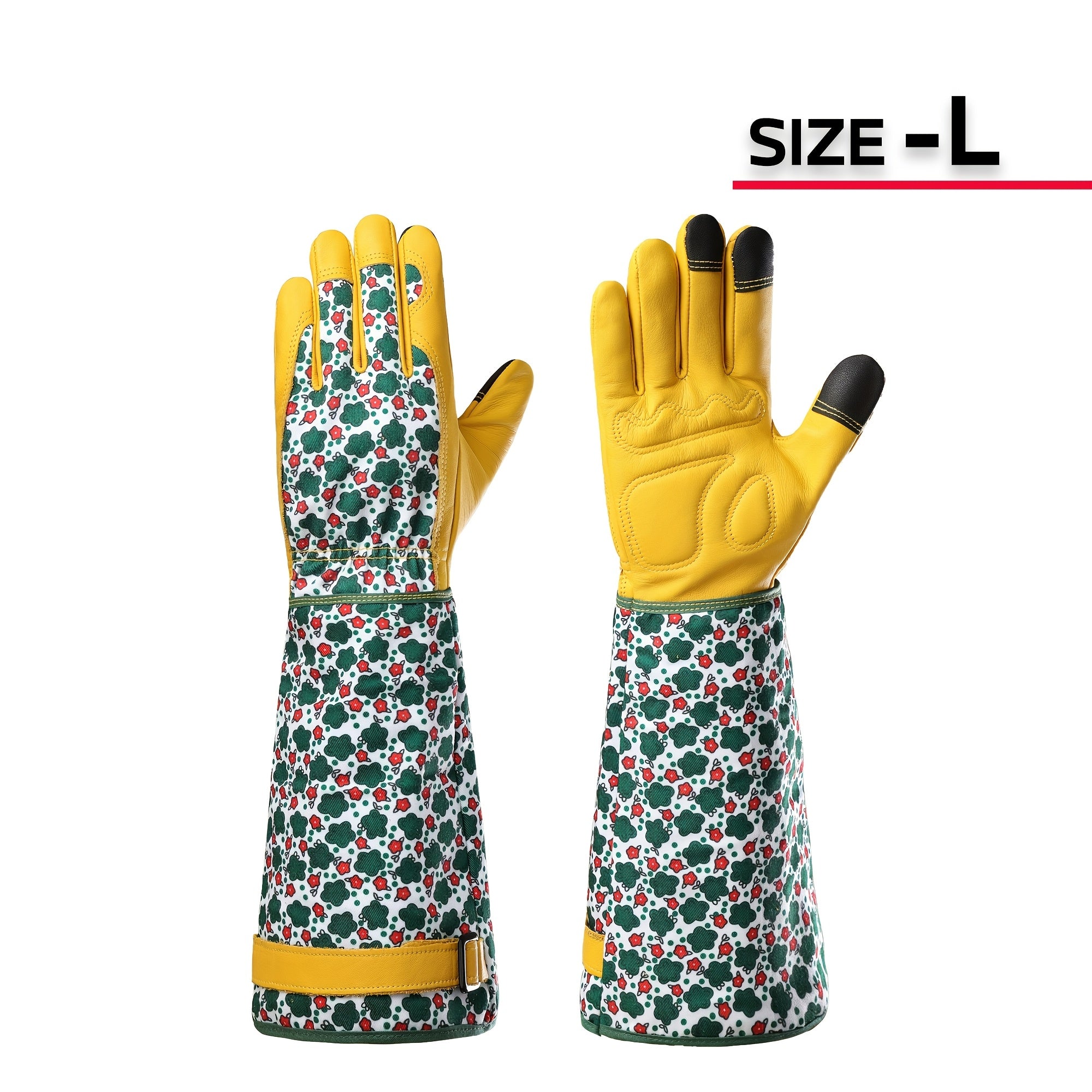 JOISIV Durable And Comfortable Women's Long Gardening Gloves, Green Print And Breathable Gauntlet Rose Gloves, Thorn Proof for Yard And Garden Work, A Pair