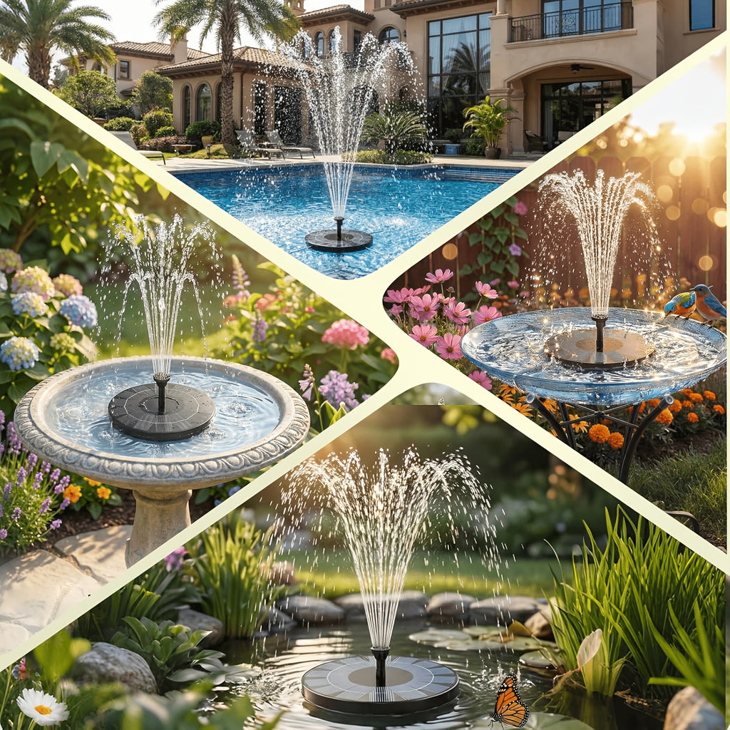 1W/1.5WSolar Polysilicon Panel Fountain Pump, Diameter 13cm, IPX8 Free Standing Floating Solar Powered Water Fountain Pump, 8 to 20 Inches Water Spray, Outdoor Watering Submersible Pump for Pond, Pool, Garden, Fish Tank, Yard, Birdbath