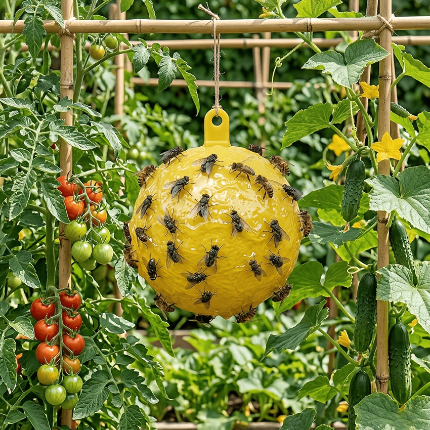 Yellow & Green 6-Pack Sticky Fruit Fly Traps For Garden, Large 8cm Dual-Color Heavy-Duty Insect Catcher Balls, Rainproof & Non-Toxic Physical Pest Control For Orchard & Veggies