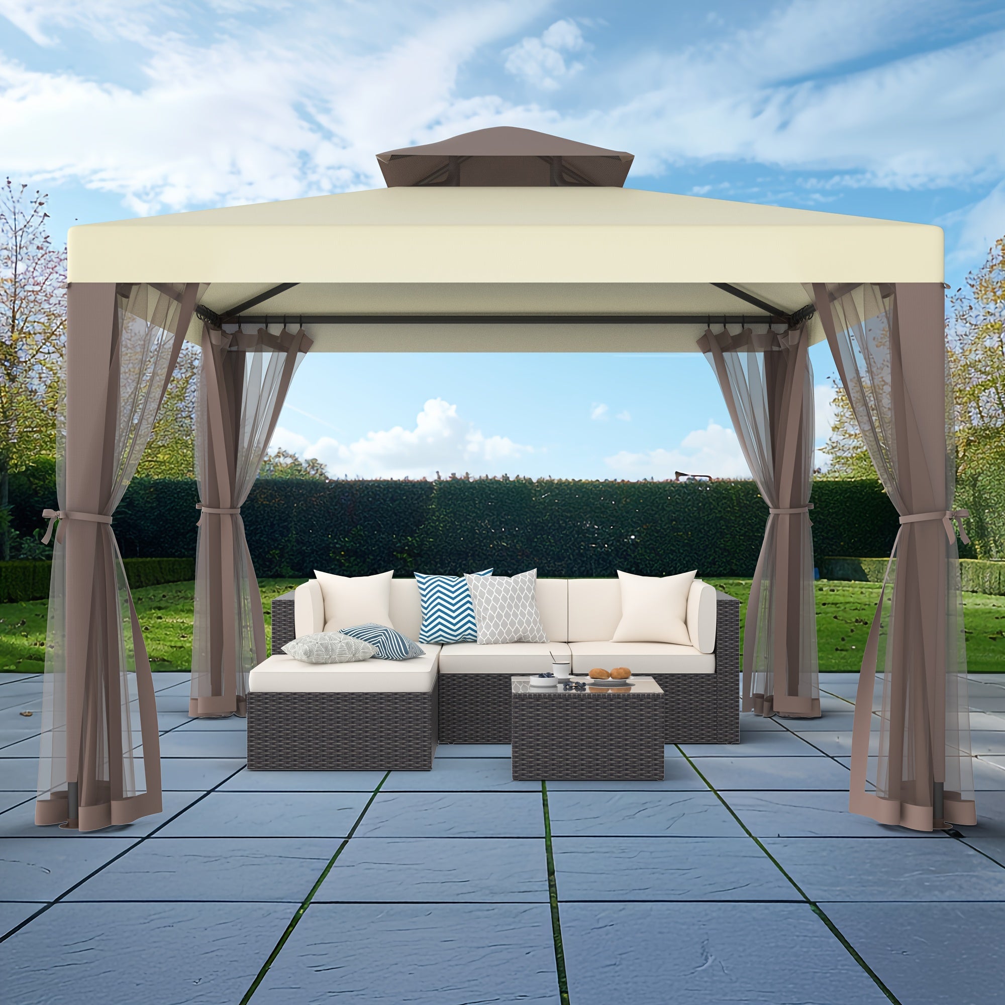 10'x10' Patio Gazebo Tent Mosquito Netting Outdoor Canopy Shelter for Garden