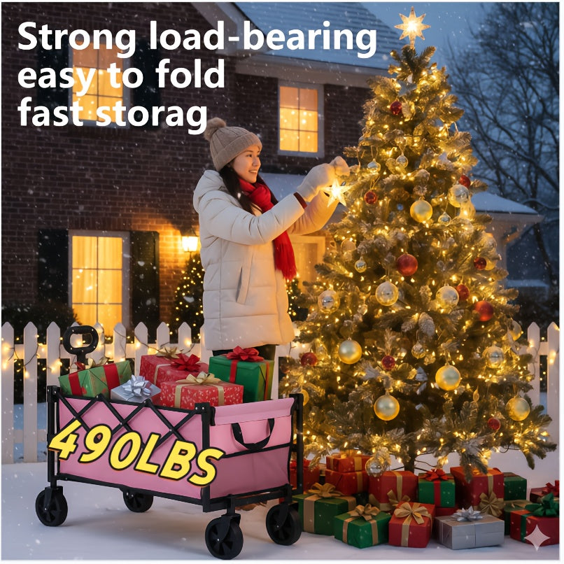 200pcs 350/490/660 Foldable Extra Large Travel Cart, Multifunctional Detachable Outdoor Portable Heavy-Duty Camping Wagon With All-Terrain Wheels, Suitable For Lawns, Sports, Shopping, Beaches, Camping, Toy Storage And Transportation.