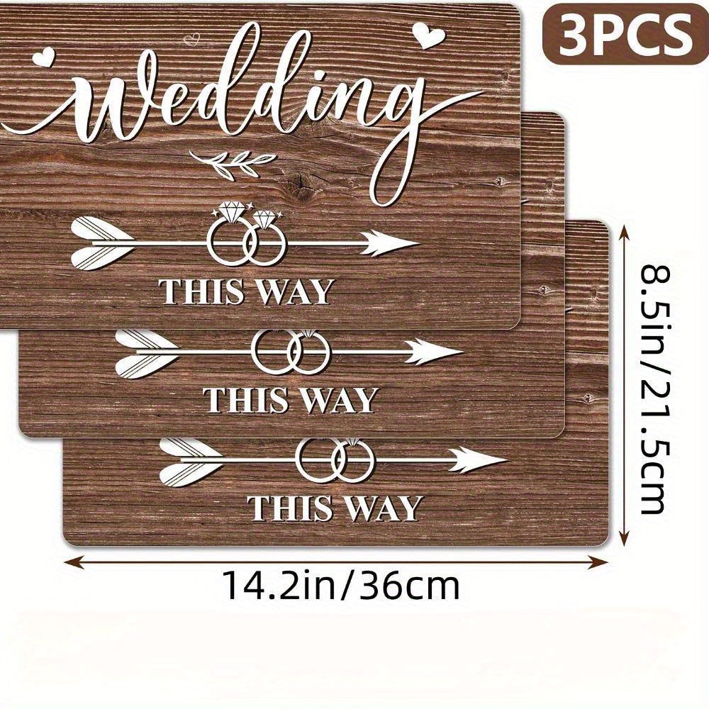 3pcs Durable Hollow Board Wedding Direction Signs with Stakes, Printed, Outdoor Lawn and Garden Decorations, Arrow Design, No Electricity or Feathers Required