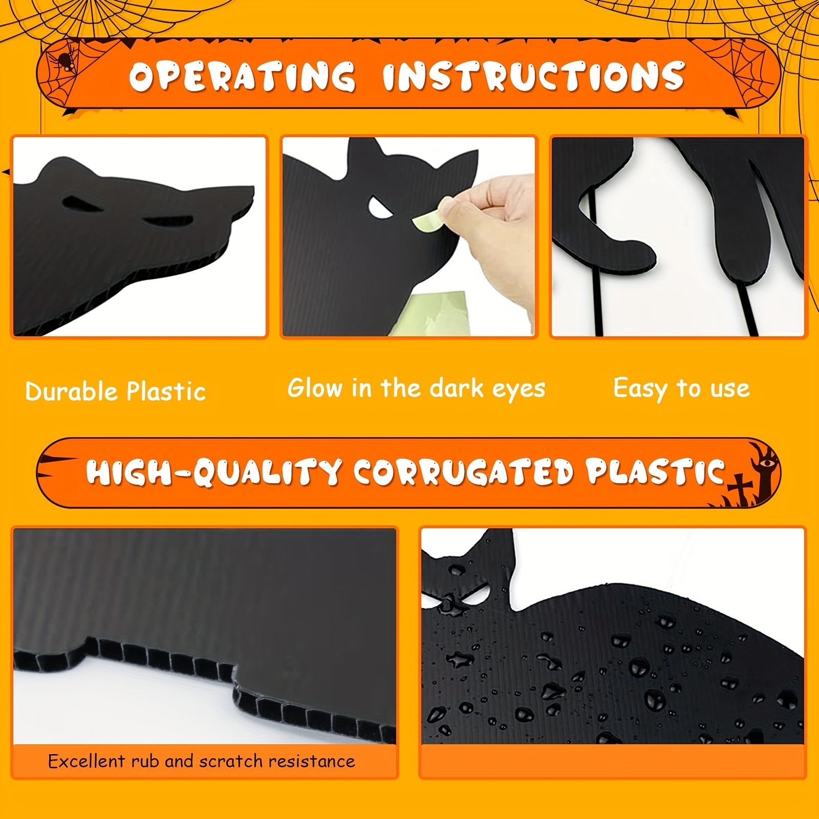 6-Pack Black Cat Halloween Decoration, Halloween Decor Outdoor Yard Signs with Stakes, Glow-In-The-Dark Eyes with Scary Silhouette for Yard Lawn Garden Halloween Outdoor Parties Decor