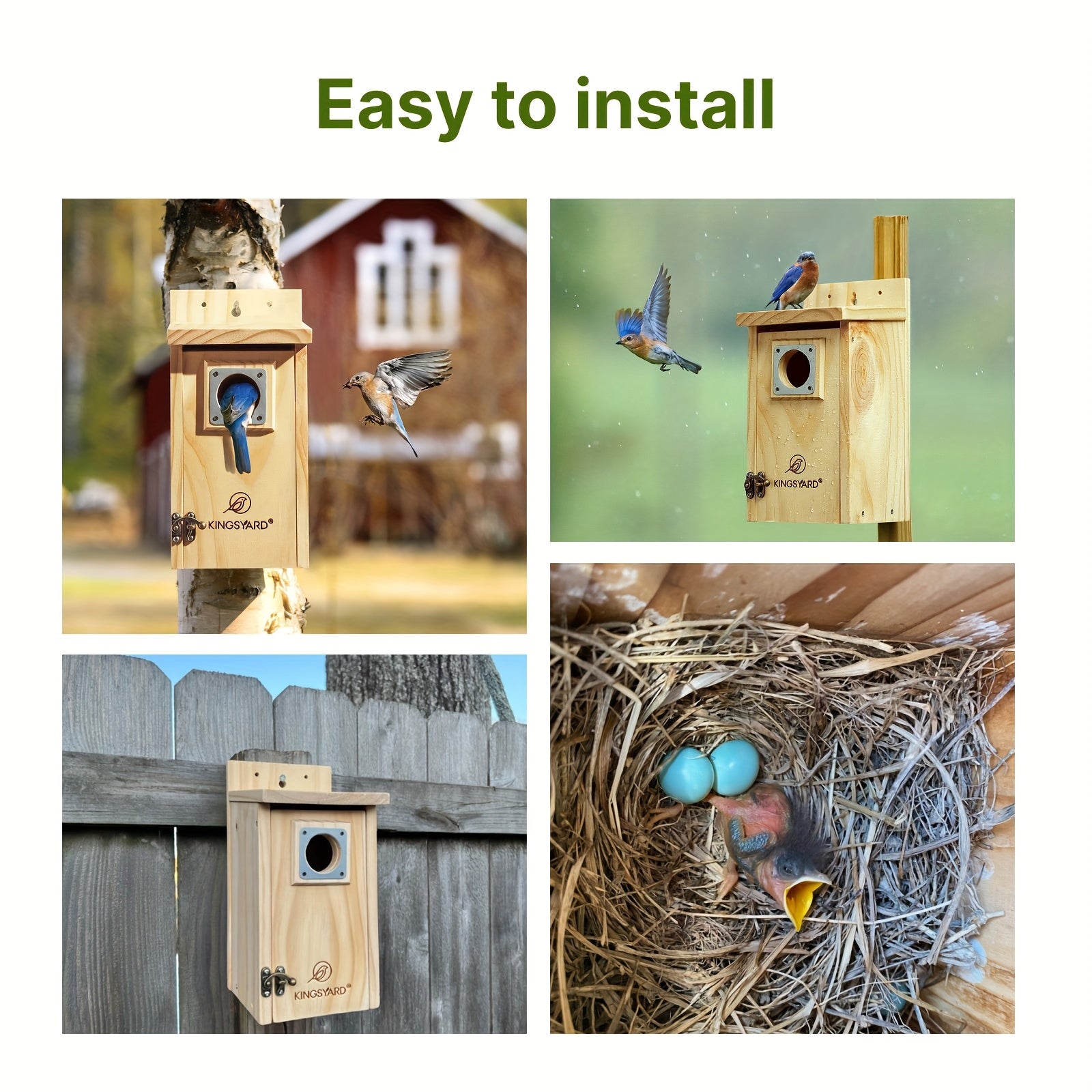 Kingsyard for Blue Bird House for Outdoors, Classic Wooden Bluebird House with Predator Guard, Wood Bird Houses for Outside, Cedar Bird House Outdoor, Finch Swallow Wren Chickadee, Great Gift for Bird Lovers