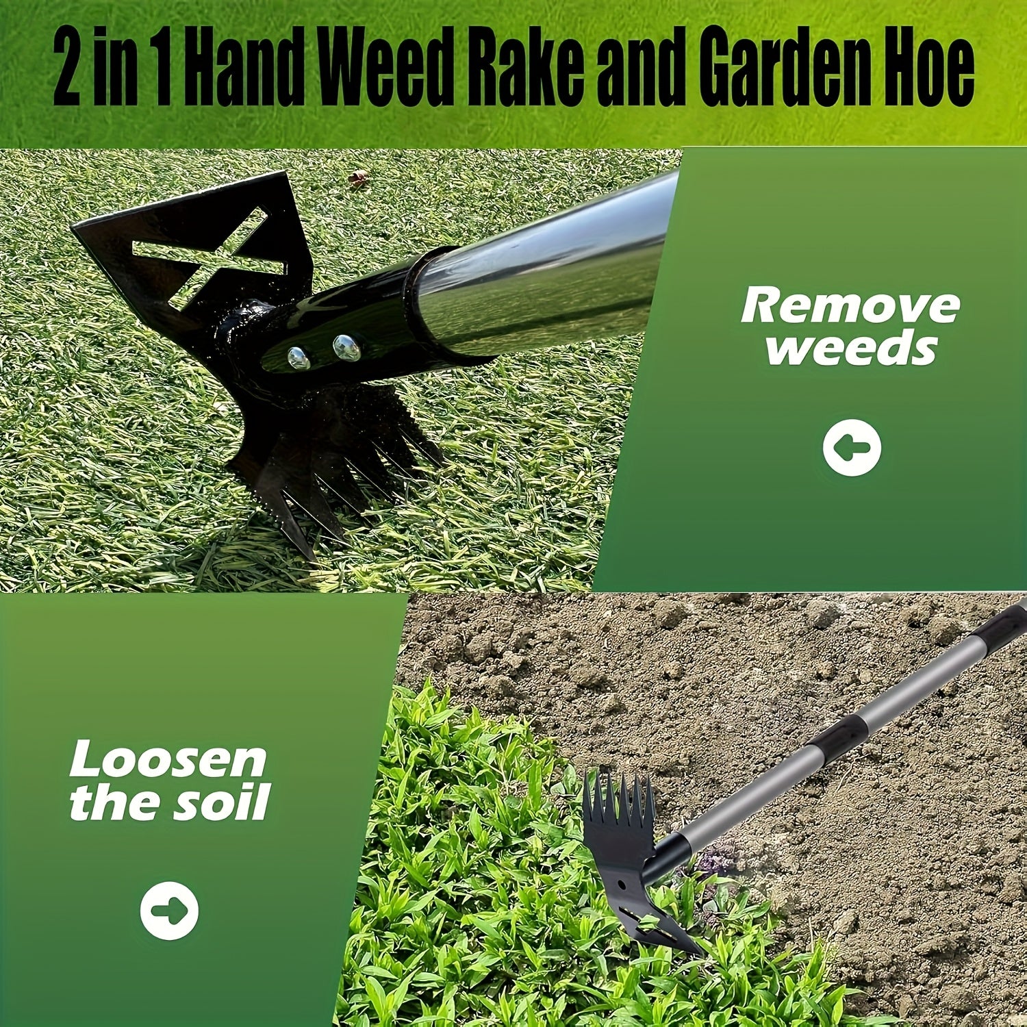 1pc Heavy-Duty Garden Hoe - Extra-Long 60In Handle, Dual-Function Weeding Rake And Action Hoe, Suitable for Professional And Home Gardening, Farming, And Lawn Care - Heavy-Duty Metal Construction, Soil Tilling Tool, Sturdy And Durable