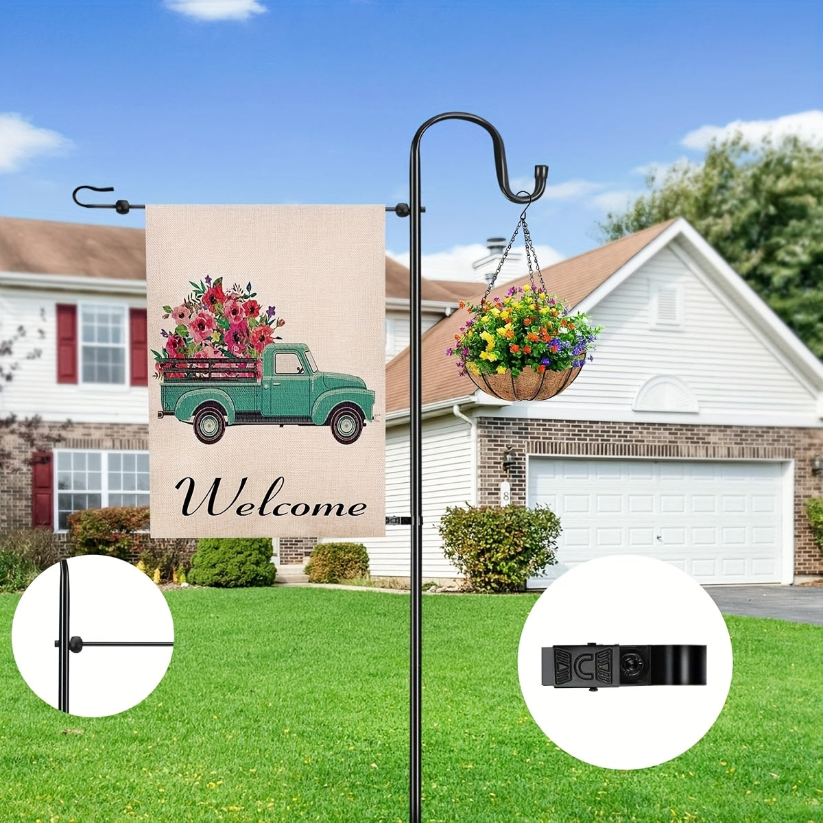 A 48-Inch Tall Garden Flagpole Stand And Shepherd'S Hook Made of 1/2-Inch Thick Metal, Suitable for Outdoor Use, Perfect for Holiday Gifts, Including Halloween And Christmas Presents (Flags And Lanterns Are Not Included)