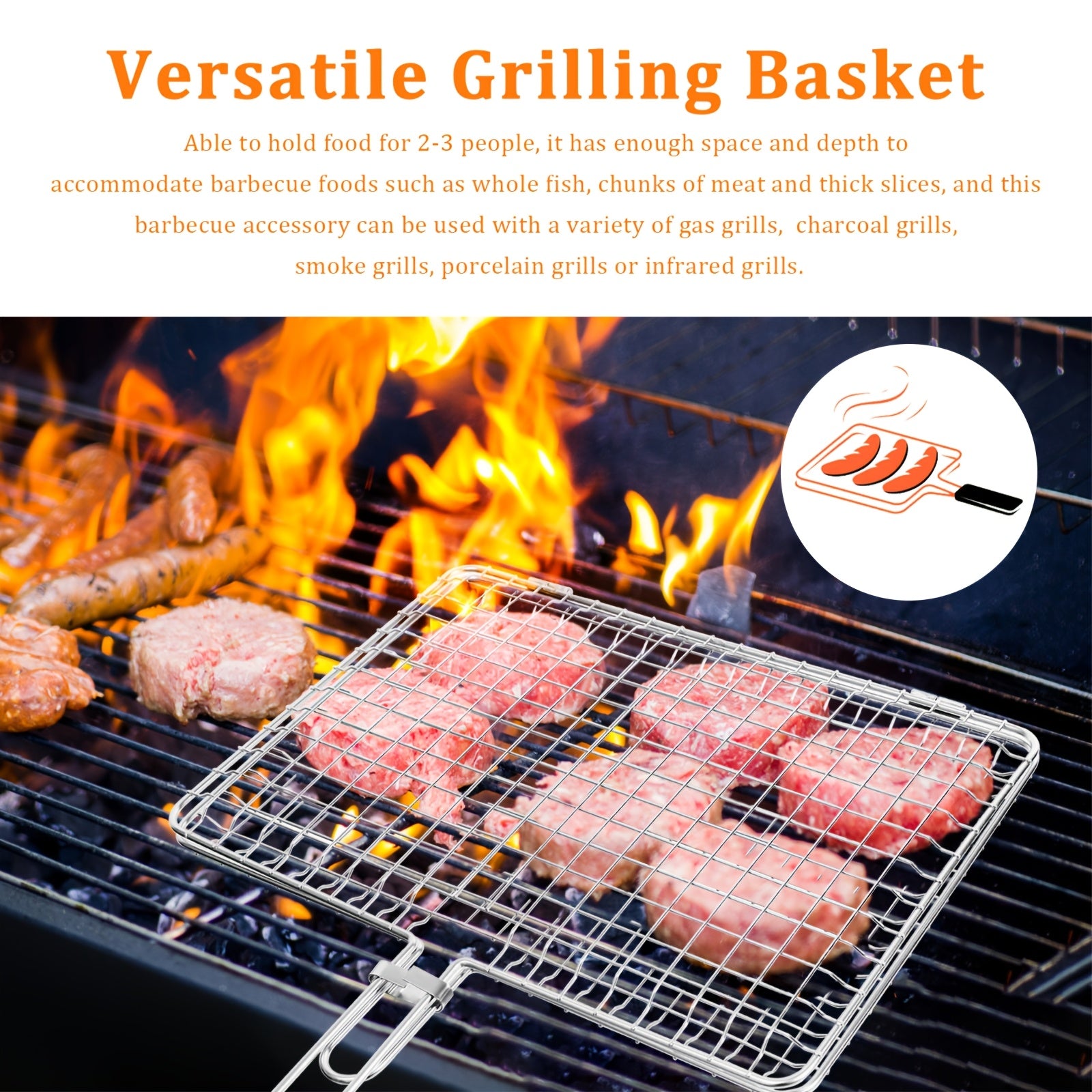 Stainless Steel BBQ Grill Basket - Large, Foldable & Portable for Fish, Shrimp & Vegetables - Perfect for Outdoor Camping, Picnics & Parties - Easy to Clean father gift