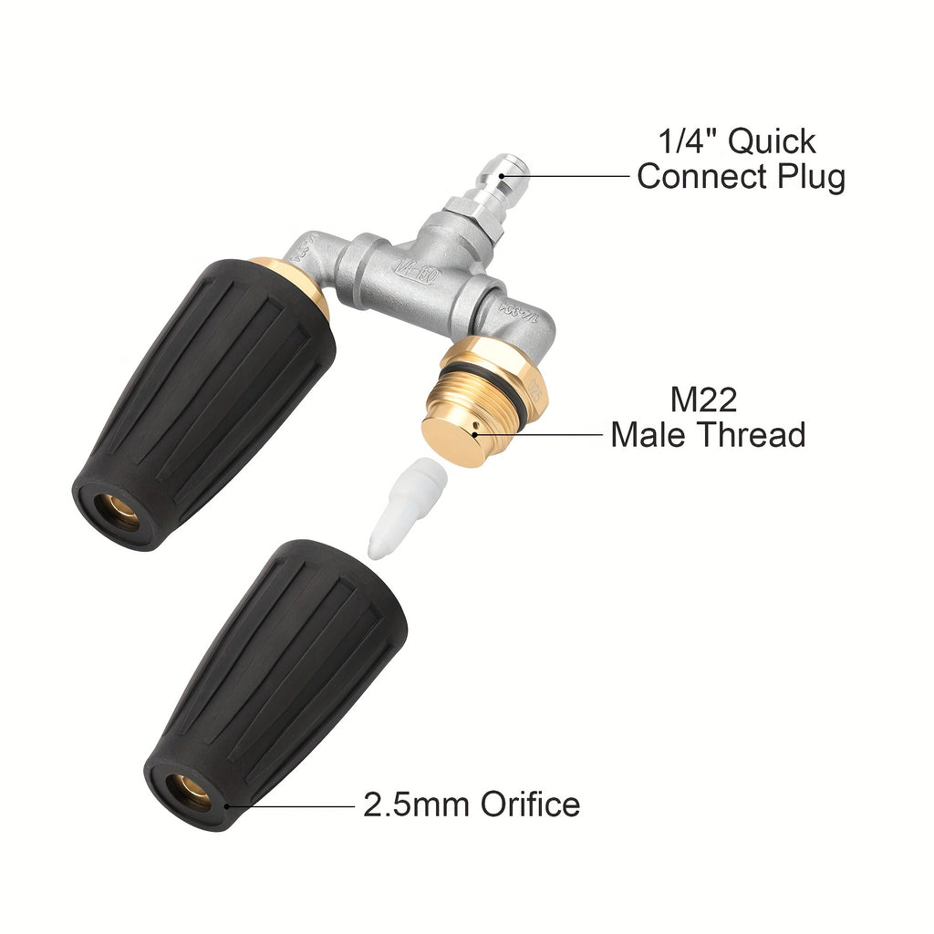 Heavy-Duty Dual Turbo Pressure Washer with 360° Rotating Twin Jet Spray Head - High-Power Turbo Nozzle, Brass Fittings & Metal Body for Driveway, Vehicle, Cleaning - Portable/ Pressure Washer Suitable for &