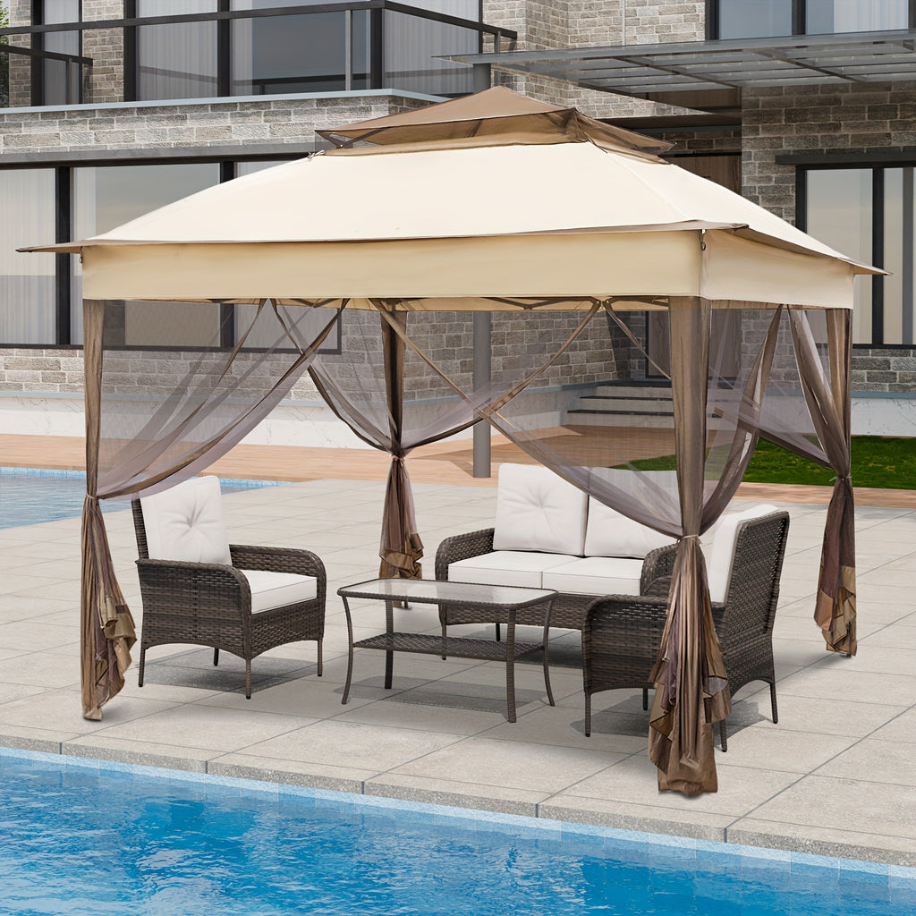 11x11 Instant Pop-Up Gazebo Tent with Mosquito Netting Suitable for Outdoor, Portable Canopy for Camping, Picnic, Backyard, Poolside - Setup, No Assembly Required, Lightweight Frame & Netted Walls for