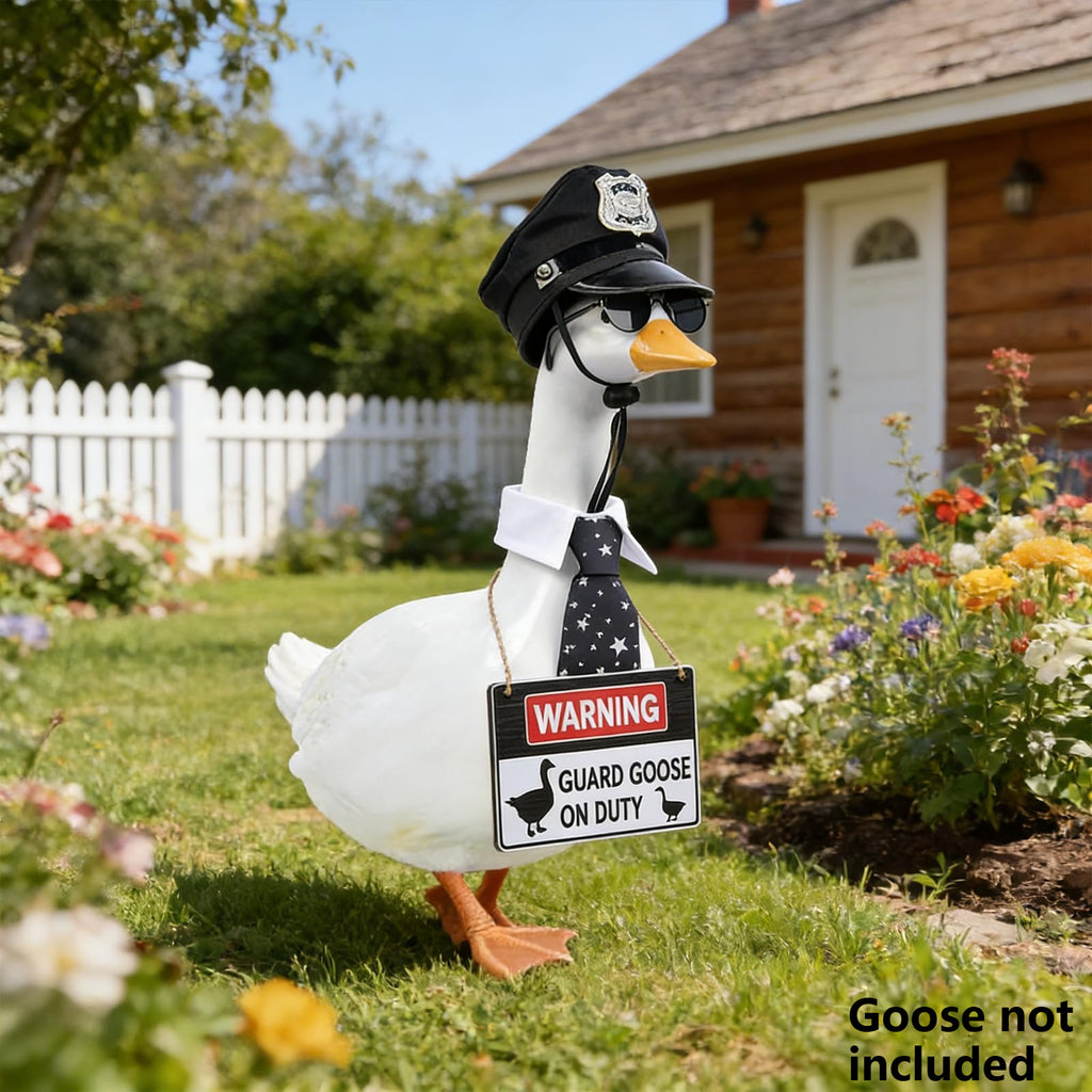 4 Pieces23 Inch Porch Goose Outfit Police Guard Costume With Hat Fashion Glasses Tie Warning Sign, Funny Security Themed Lawn Goose Clothes For 23 Inch Large Garden Goose Statue, Yard Porch Decor Gift (Goose Not Included)