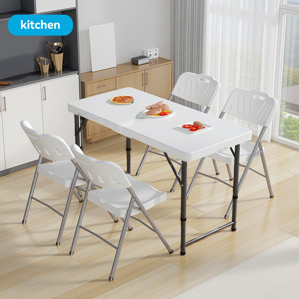 【 4FT/5FT/6FT 】 Folding table with handle and safety lock, easy to set up, with a weight carrying capacity of 330 pounds, suitable for camping, picnicking, parties, and indoor activities, white