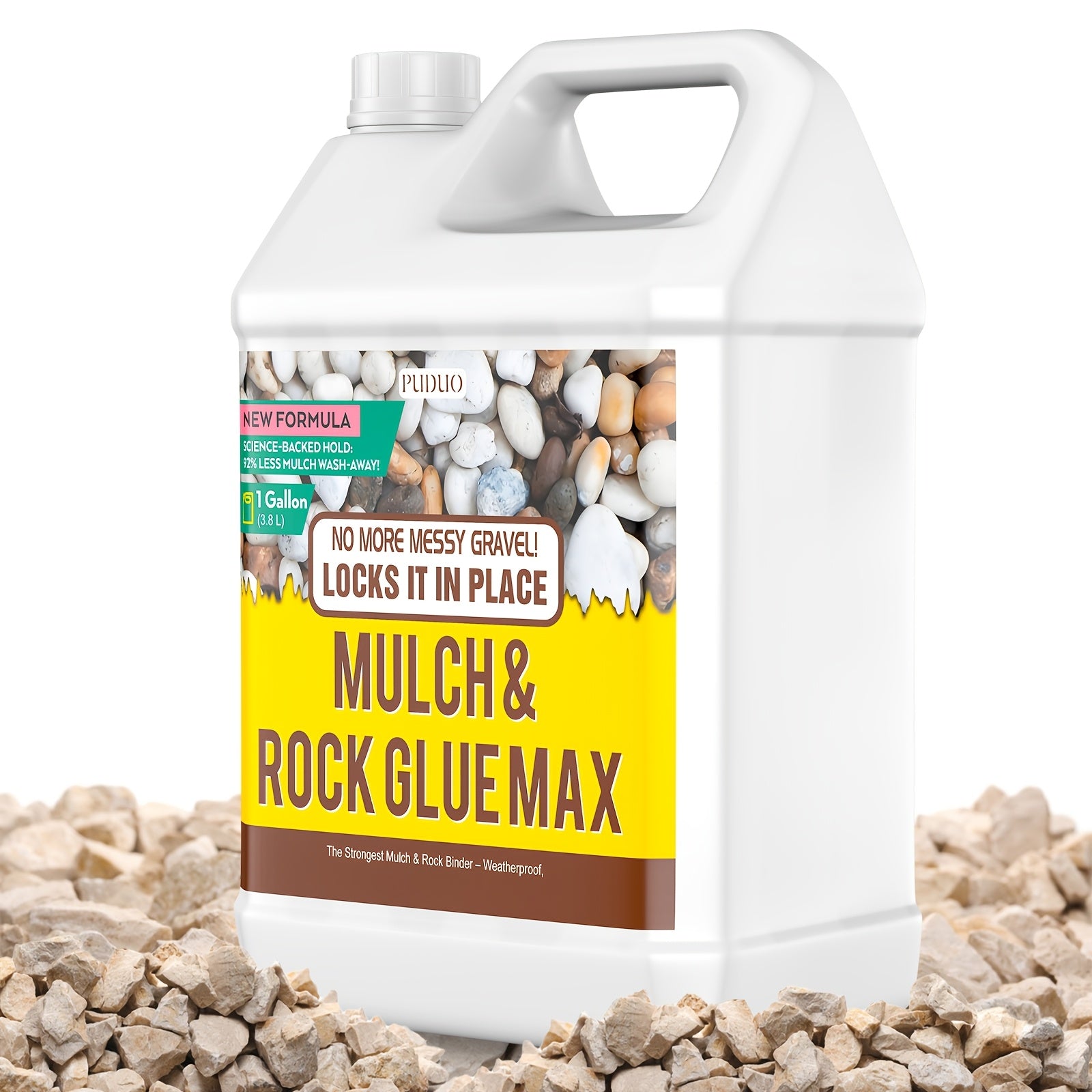 1 Gallon of Strong Liquid Mulch Adhesive - Safe And Fast-Drying Landscape Glue, Suitable for Pea Gravel, Pine Straw, Rocks & Concrete - Weed-Resistant Binder, Driveway Stabilizer, Durable for Outdoor Use | 1 Gallon | 72 Oz | 36 Oz