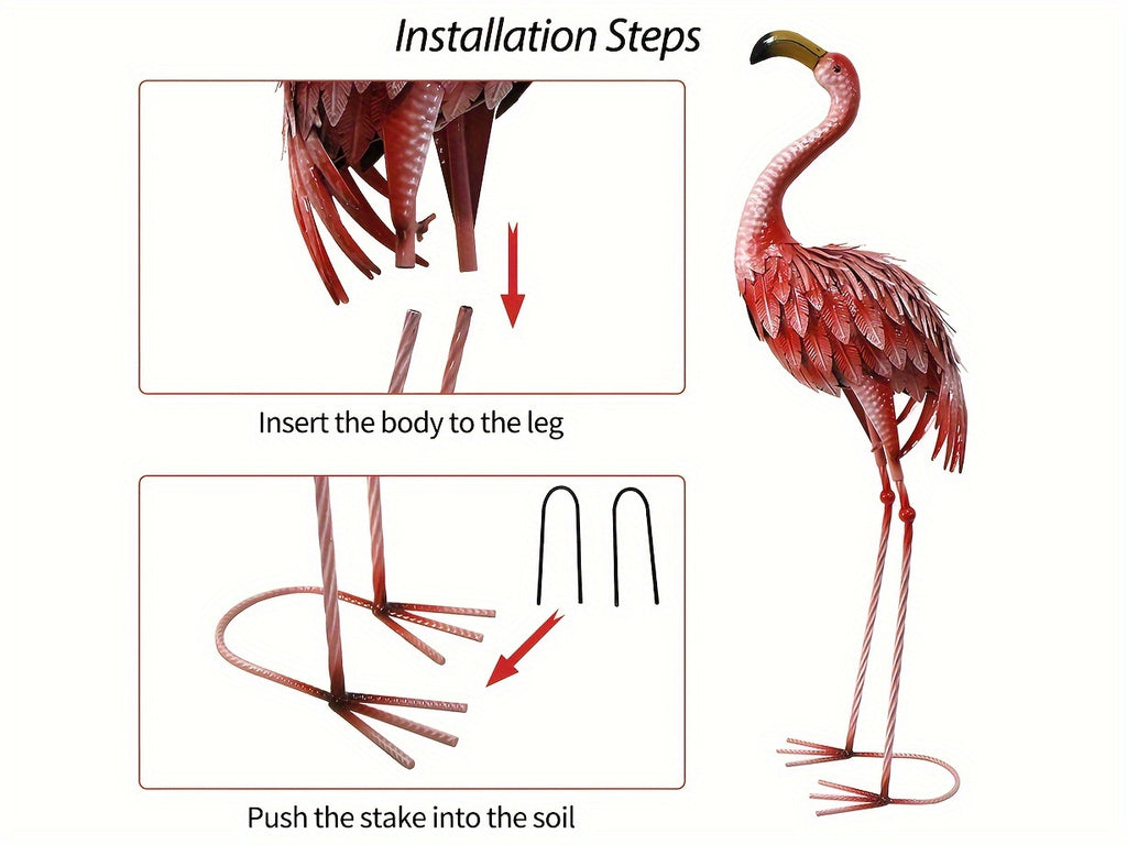 [Outdoor Flamingo Decor] 1pc, 36-Inch Outdoor Metal Flamingo Decor, Rustic Bird Yard Art, Standing Flamingo Statue For Lawn, Backyard, Porch, & Patio, Garden Sculpture, Single Pack