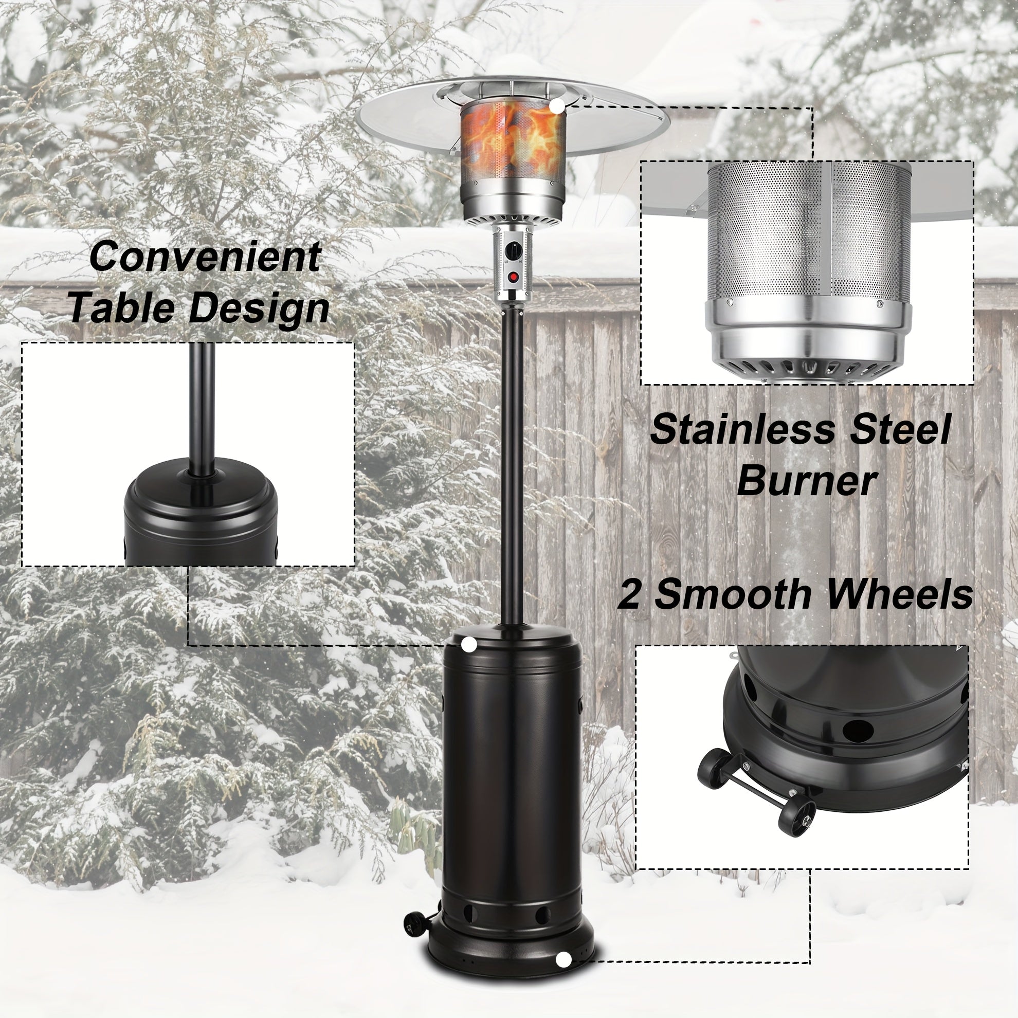 Vivicreate 9/88/90 INCH [48, 000/5500] BTU Heavy Duty Double Layer Stainless Steel Propane Outdoor Heater, Metal, No Electricity Required, Fast Heating Up In 1 Minute, Built-in Ignition, Suitable for Outdoor Use, Christmas Gift Ideas