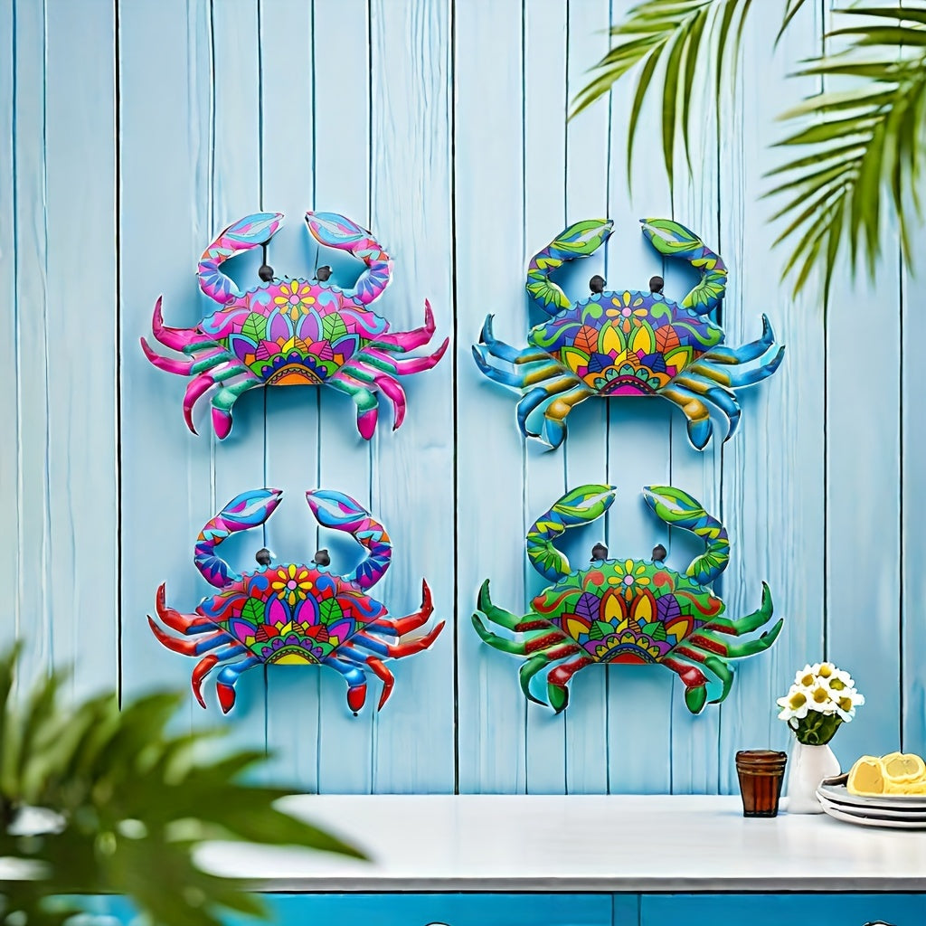 4pcs Metal Crab Wall Decoration Set - Cute Metal Crab Wall Art Decorate Patio, Garden, Hallway, Living Room, Terrace