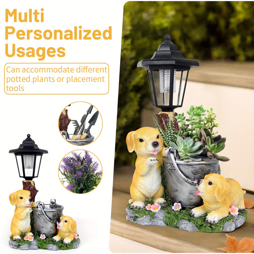 Outdoor Sculpture Figurine, Two Puppy Decoration, Solar Garden Statue, Suitable for Yard Home Decoration, Lucky Puppy, Suitable for Women, Mother's Day Gift, Valentine's Day Gifts