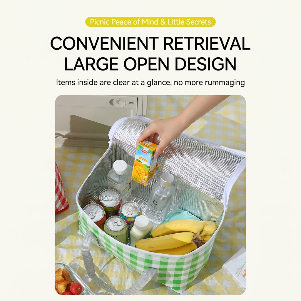 Picnic Bag & Mat Set, Deluxe Insulated Leakproof Large Capacity Cooler Bag, Waterproof Foldable Picnic Blanket, All-in-One Outdoor Supplies for Camping Hiking Beach Travel BBQ Family Party Non-Food Direct Contact