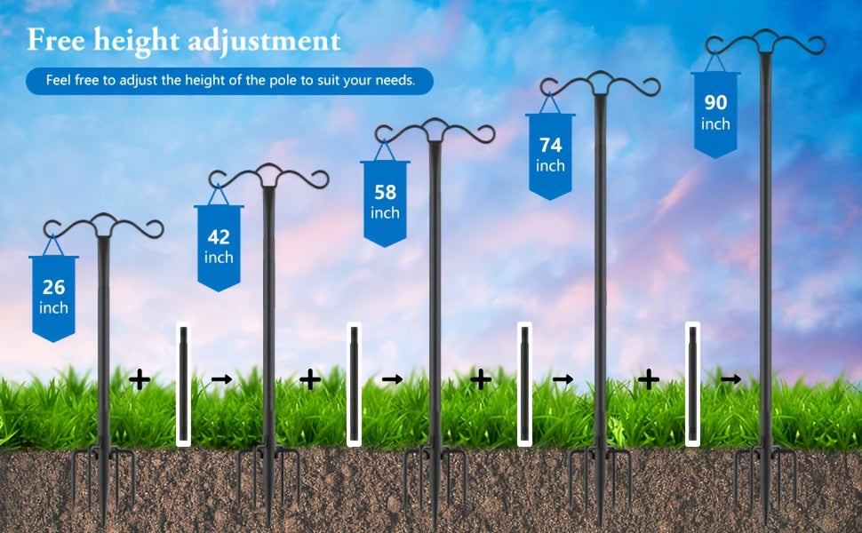 90 Inches 2pcs Adjustable Garden Shepherds Hook, Heavy Duty Rust Resistant Metal Stake with 5-Prong Base, Perfect for Bird Feeders, Flower Baskets, Solar Lights, Lanterns And Wind Chimes, Ideal for Summer Fall Patio Yard Garden Decor