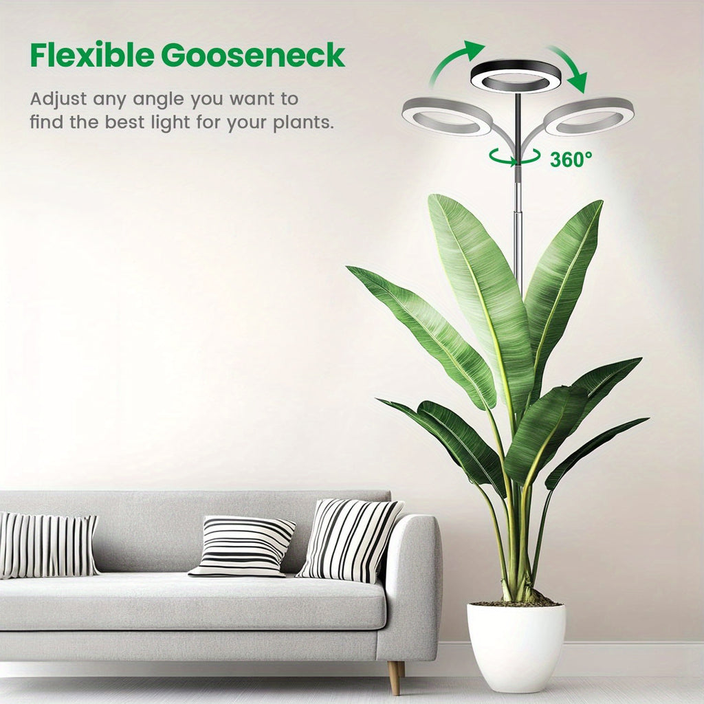 Grow Light, Full Spectrum Plant Lights for Indoor Growing with Gooseneck, 3 Colors Modes and 10 Dimmable Levels, 3/6/12H Timer, 65'' Height Grow Lamp for Large Plants