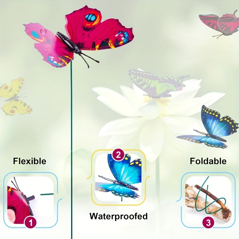 100pcs Butterflys Garden Decorations - 10 Inch Plastic Butterfly Stakes - Ornaments Artificial Butterflies - for Flower Bouquet Arrangements Crafts - Outdoor Wall Patio Plant Christmas Yard Decor