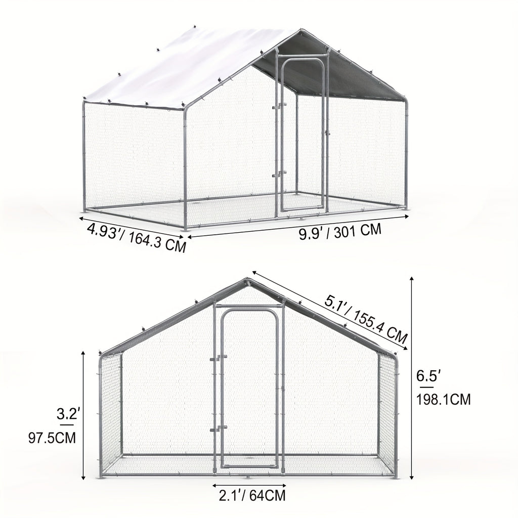 SNDM Large Metal Chicken Coop & Outdoor Poultry Cage for Chickens, Ducks, Rabbits - Weather-Resistant, UV-Resistant Semi-Cover Design with Ventilation Mesh Walls, Easy-Access Doors & Secure Latches, No Electricity Needed, Small Livestock Enclosure, Rabbit