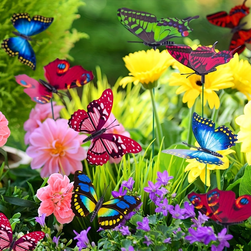 100pcs Butterflys Garden Decorations - 10 Inch Plastic Butterfly Stakes - Ornaments Artificial Butterflies - for Flower Bouquet Arrangements Crafts - Outdoor Wall Patio Plant Christmas Yard Decor
