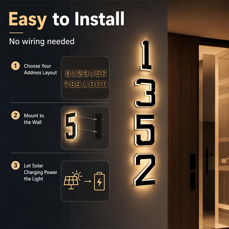 Upgraded 9-Inch Outdoor Solar House Numbering Light, IP44 /Intelligent Light Sensing, Home Address Light Suitable For: Courtyard Wall Exterior Lights/Porches/Residential Luminous Address Signs/Large Modern Style Lighting House Number Lights