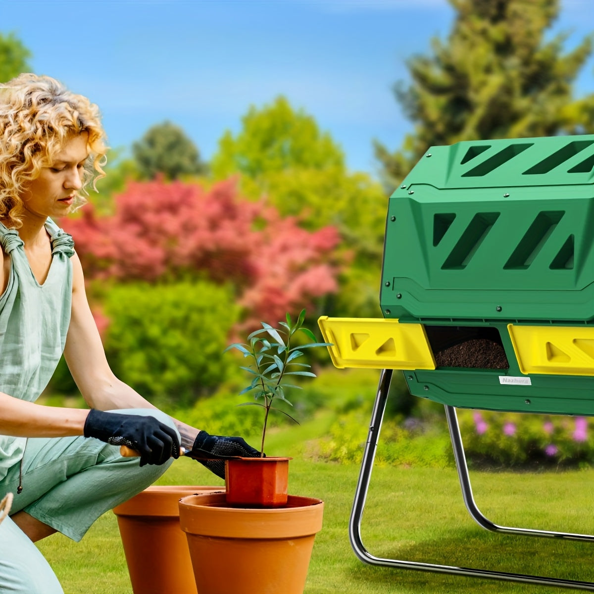 Tumbling Composter with Two Chambers, 43 Gallons, Suitable for Kitchen Scraps, Garden Debris, Patio Waste, And Yard Leaves