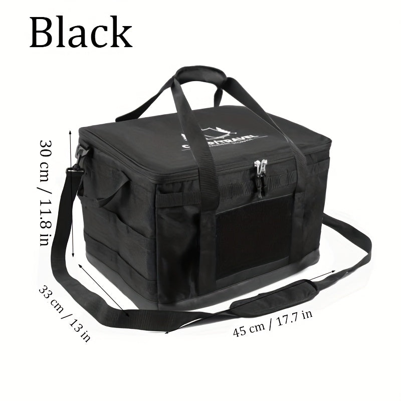 1pc, 11.89Gal/45L Large Capacity Outdoor Picnic Camping Bag, Waterproof Oxford Cloth, Portable Outdoor Picnic Bag with Multiple Compartments, Suitable for Camping, Fishing, Travel, Picnic Additions, No Electricity Non-Food Direct Contact