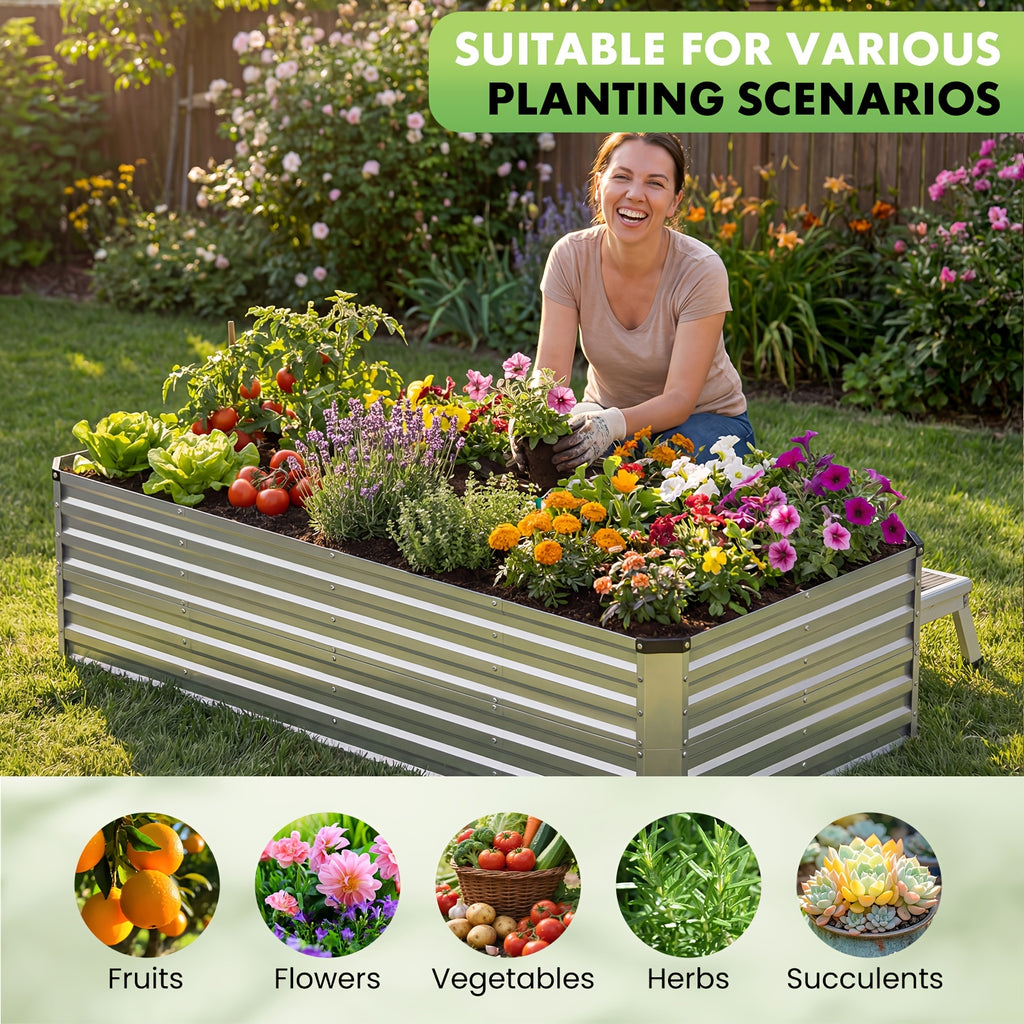 Raised Garden Bed 8x4x2ft, Galvanized Steel Planter, Easy Assemble Outdoor Metal Kit with Metal Corners for Vegetables, Herbs, Flowers