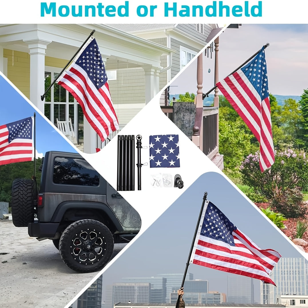 YEYEBEST Flag Pole for House with American Flag-Black Flagpoles Residential Kit with 6ft Tangle Free Metal Flag Poles, 3x5 Embroidered US Flag And Holder Bracket, Stainless Steel for Outside Porch, Outdoor, Boat